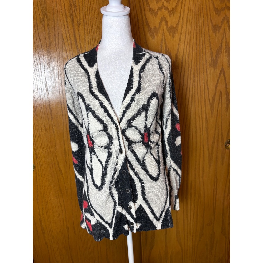 Field Flower Anthropologie Floral Intarsia Cardigan Sweater Art Deco Artsy